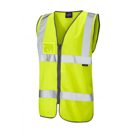 Leo Workwear RUMSAM ISO 20471 Class 2 Zipped ID Waistcoat Yellow W02-Y-LEO