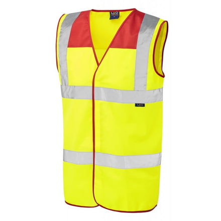 Leo Workwear BRADWORTHY ISO 20471 Class 2 Red Yoke Waistcoat W09-RD/Y-LEO