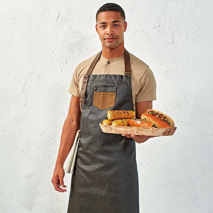 Division waxed-look denim bib apron with faux leather PR136