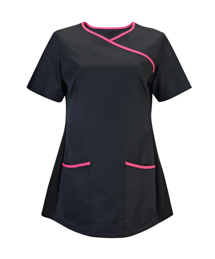Size M Alexandra Black/Pink Women's Stretch Scrub Top (NF43A)