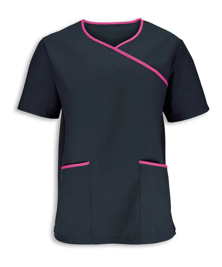 Size 2XL Alexandra Black/Pink Mens Stretch Scrub Top (NM43)