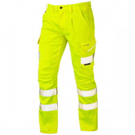 Leo Workwear KINGFORD ISO 20471 Class 1 EcoViz® PCX Stretch Cargo Trouser Yellow