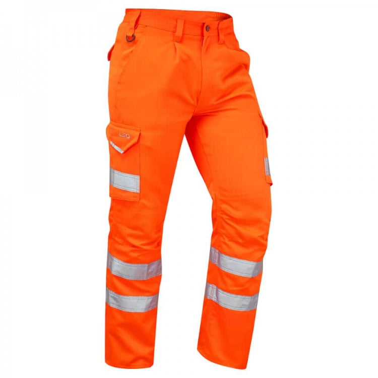 Leo Workwear BIDEFORD ISO 20471 Class 1 Hi Vis Cargo Trouser Orange