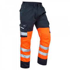 Leo Workwear BIDEFORD ISO 20471 Class 1 Cargo Trouser Orange/Navy