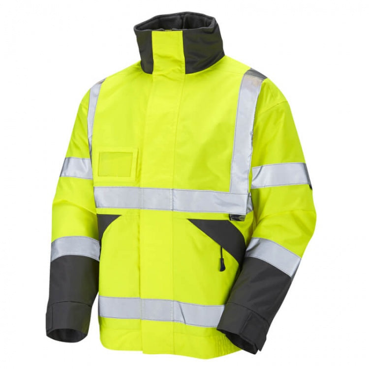 Leo Workwear J02-Y Bickington Superior Hi Vis Bomber Jacket with Fleece Lining Yellow