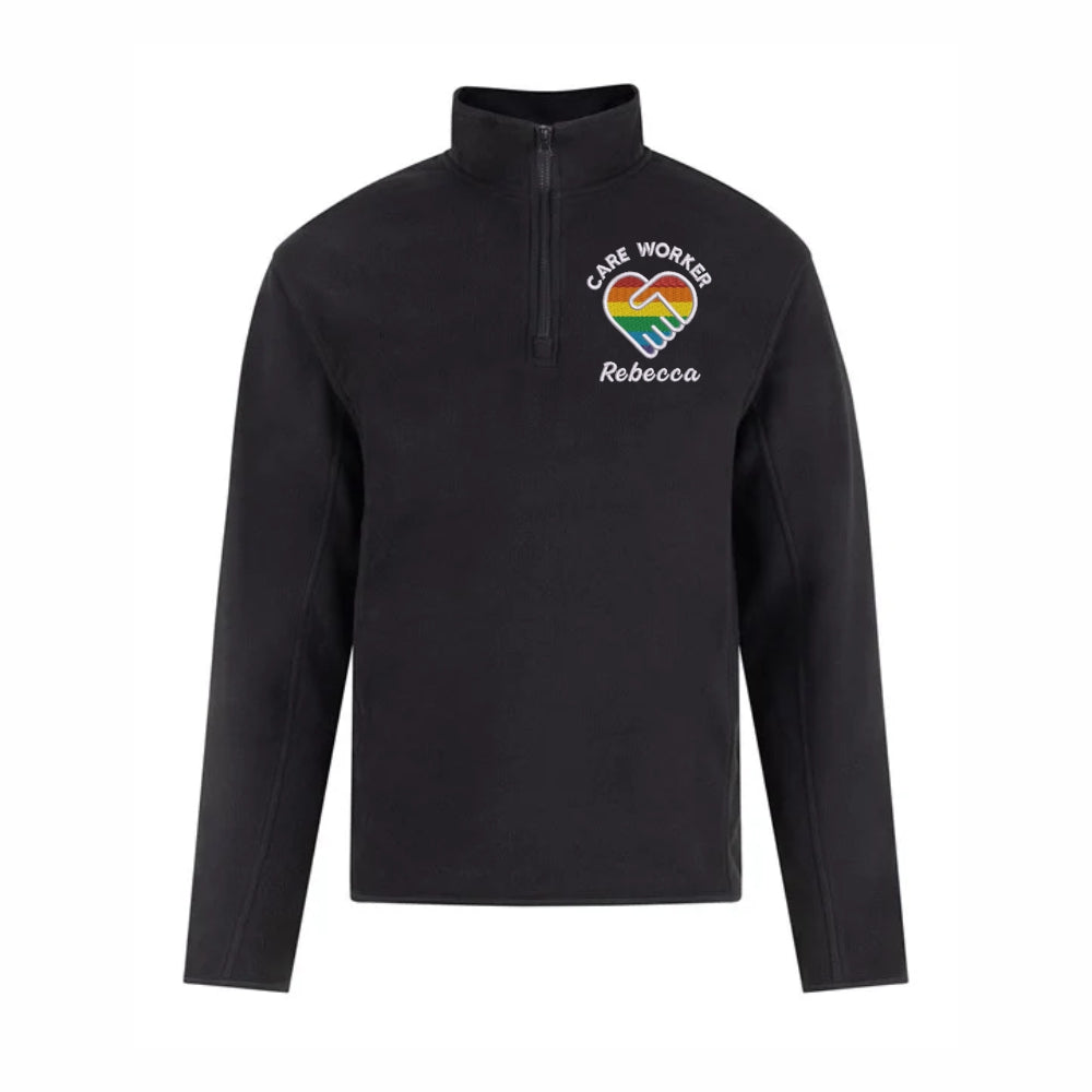 Care Worker Heart Design Quarter Zip Micro Fleece Jacket