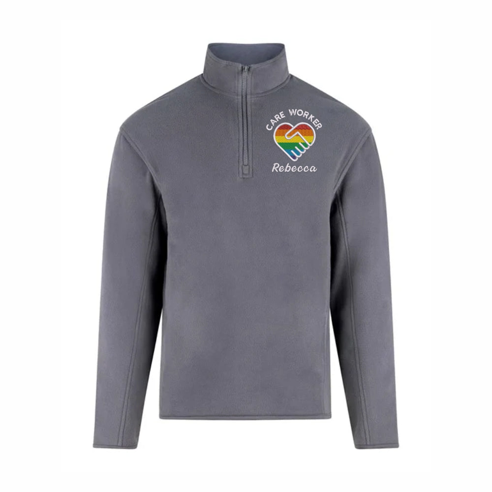 Care Worker Heart Design Quarter Zip Micro Fleece Jacket