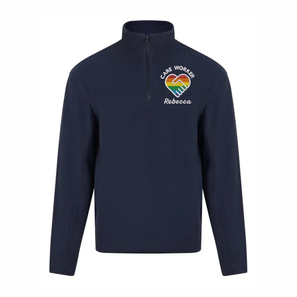 Care Worker Heart Design Quarter Zip Micro Fleece Jacket