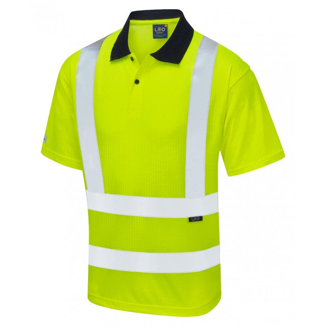 Leo Workwear Croyde ISO 20471 Class 2 Comfort EcoViz®PB Polo Shirt Yellow