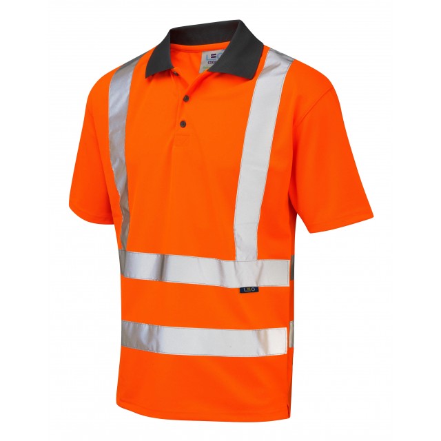 Leo Workwear ROCKHAM ISO 20471 Class 2 Coolviz Polo Shirt (EcoViz) Orange