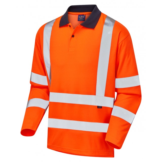 Leo Workwear Swimbridge ISO 20471 Class 3 Comfort EcoViz®PB Sleeved Polo Shirt Orange