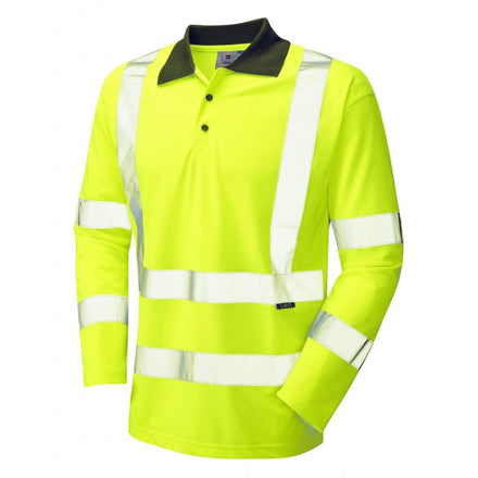 Leo Workwear WOOLSERY ISO 20471 Class 3 Coolviz Sleeved Polo Shirt (EcoViz) Yellow