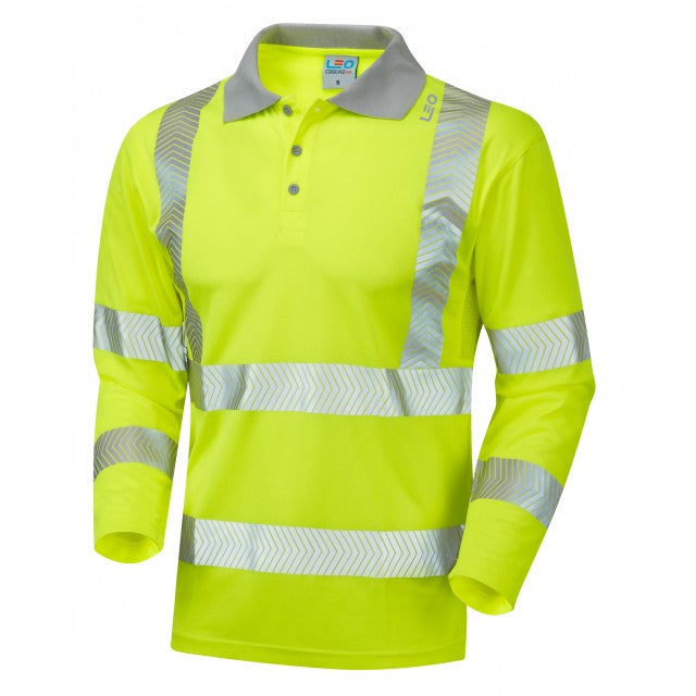 Leo Workwear BARRICANE ISO 20471 Class 3 Coolviz Plus Sleeved Polo Shirt Yellow