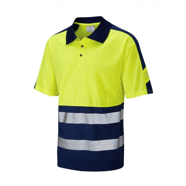 Leo Workwear WATERSMEET ISO 20471 Class 1 Dual Colour Coolviz Plus Polo Shirt Yellow/Navy
