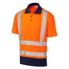 Leo Workwear MORTEHOE ISO 20471 Class 2 Dual Colour Coolviz Plus Polo Shirt Orange/Navy