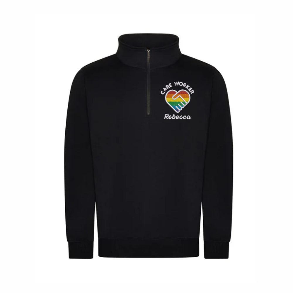 Care Worker Heart Design Quarter Zip Sweatshirt
