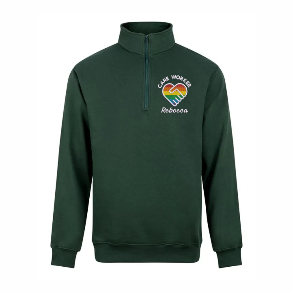Care Worker Heart Design Quarter Zip Sweatshirt