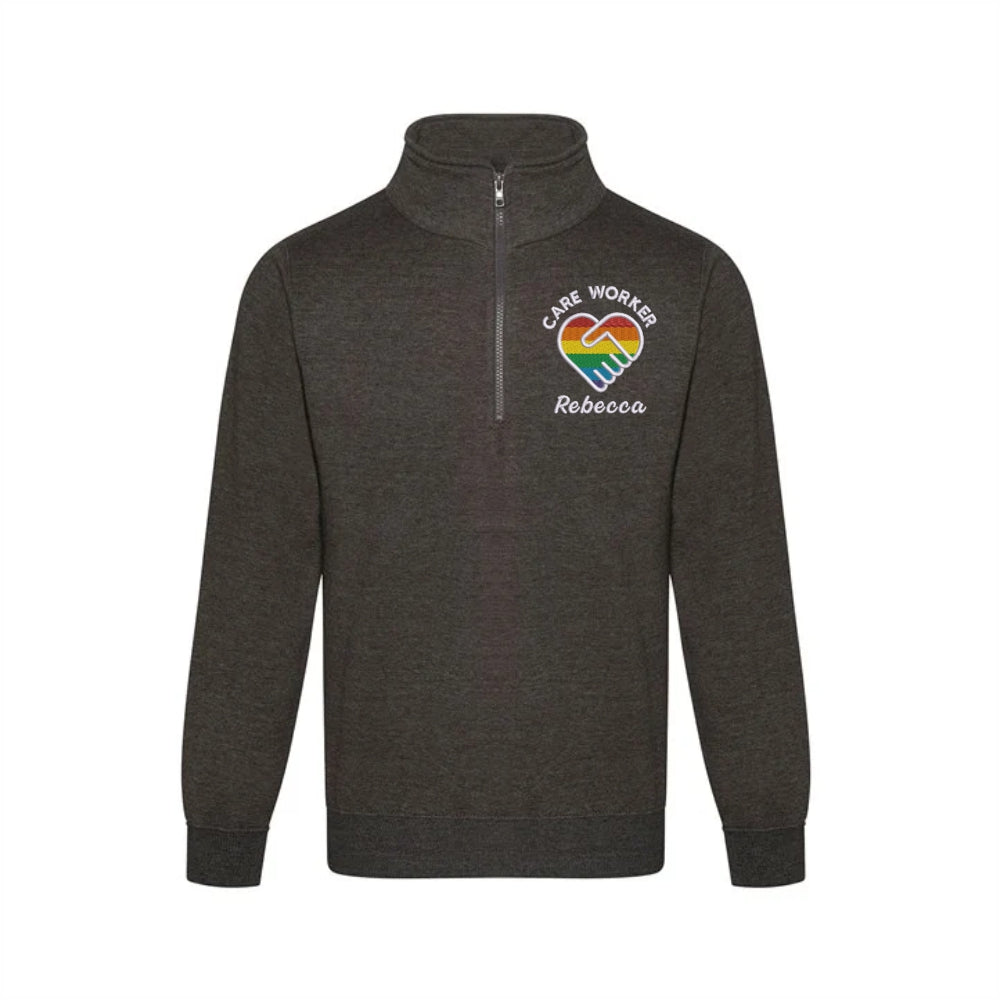 Care Worker Heart Design Quarter Zip Sweatshirt