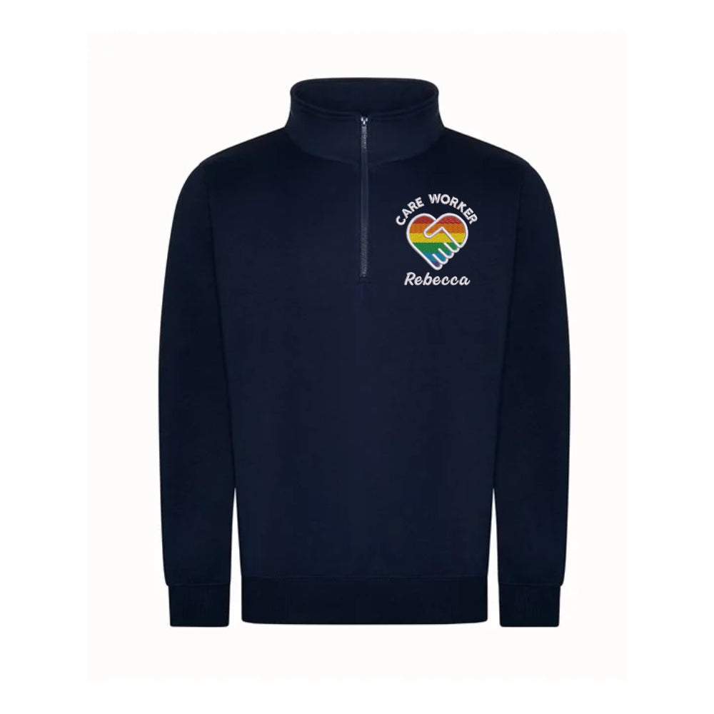Care Worker Heart Design Quarter Zip Sweatshirt