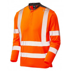 Leo Workwear WATERMOUTH ISO 20471 Class 3 Performance Sleeved T-Shirt Orange T13-O-LEO