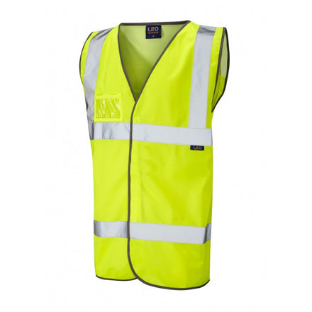 Leo Workwear VELATOR ISO 20471 Class 2 Mesh Back Waistcoat Yellow W03-Y-LEO