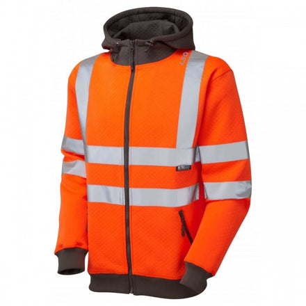 Leo Workwear SAUNTON ISO 20471 Class 3 Full Zip Hooded Sweatshirt Orange