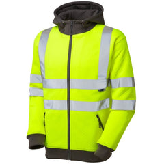 Leo Workwear SAUNTON ISO 20471 Class 3 Full Zip Hooded Sweatshirt Yellow