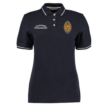 Ladies Fitted CSP Physiotherapy Navy with White Tipped Polo Shirt