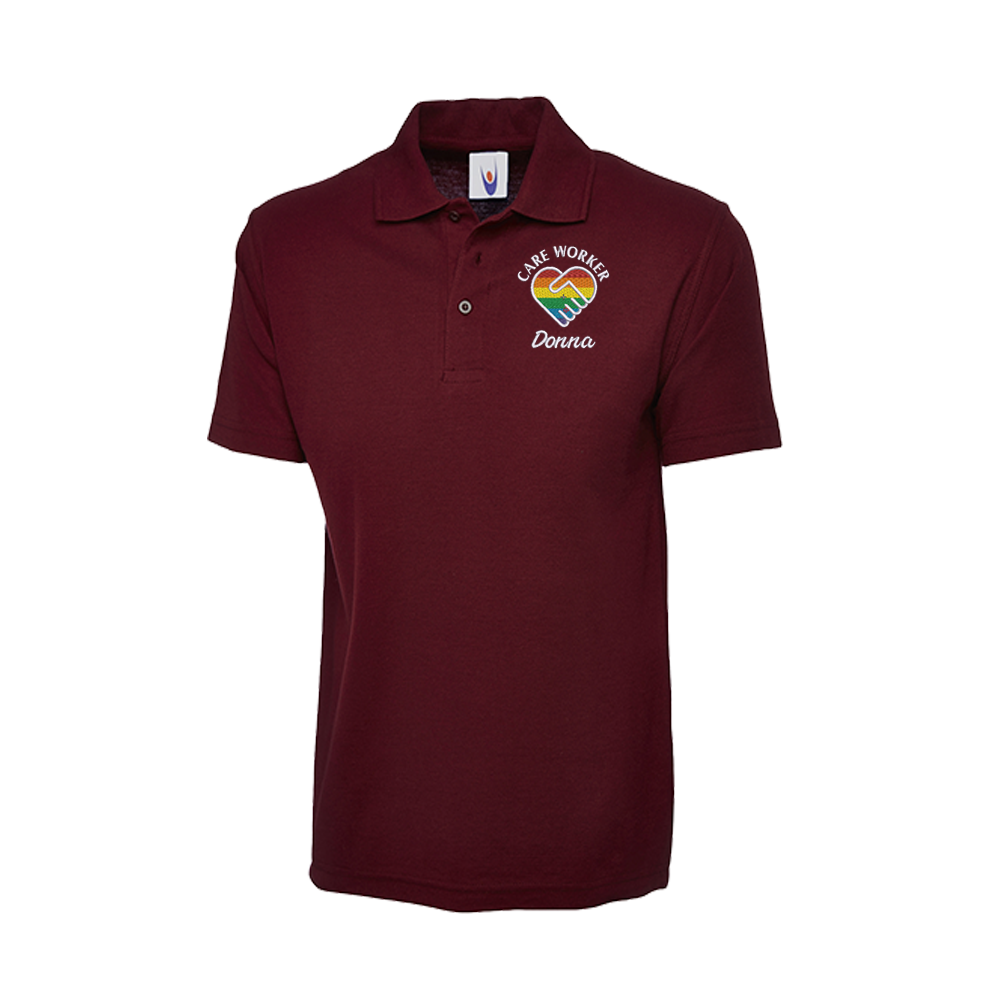 Care Worker Heart Design Polo Shirt Personalised NHS Polo Shirt Custom Uniforms