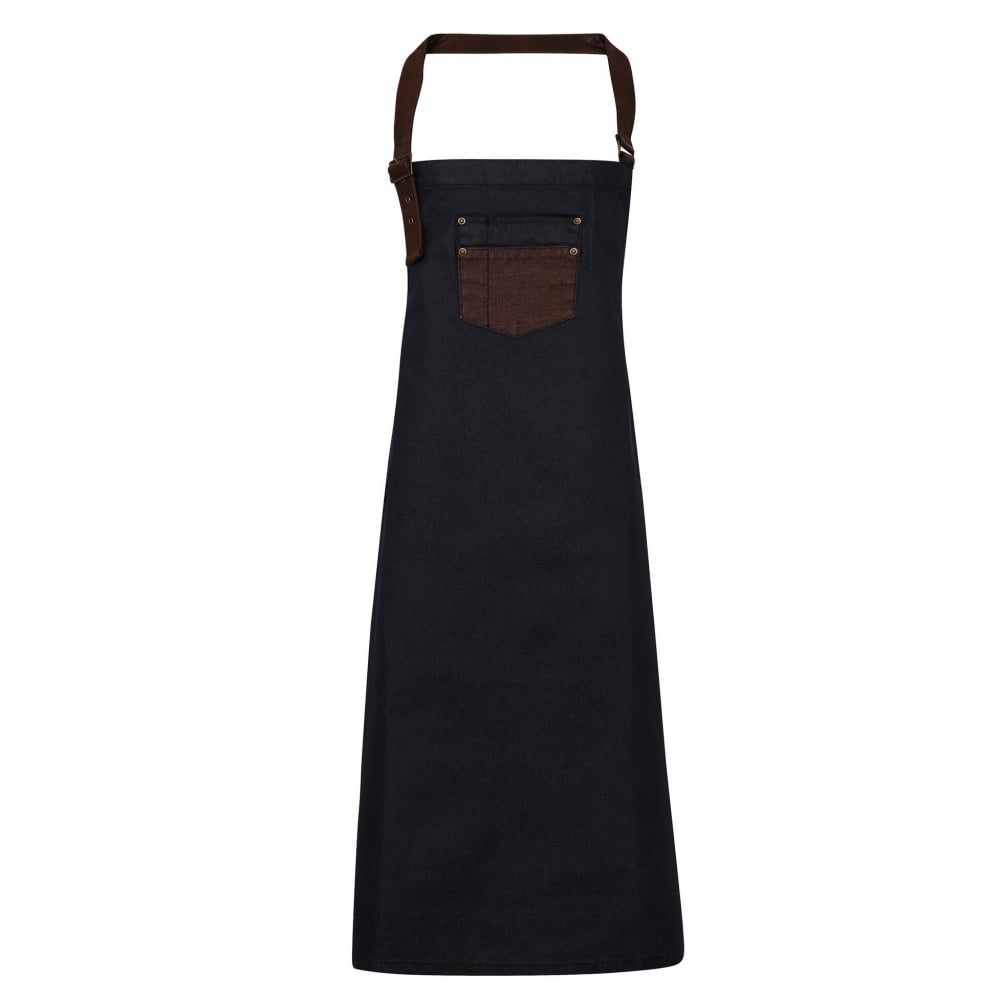 Division waxed-look denim bib apron with faux leather PR136